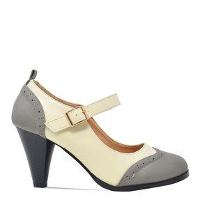 Women's Grey/White Two Tone Mary Jane Retro Pump